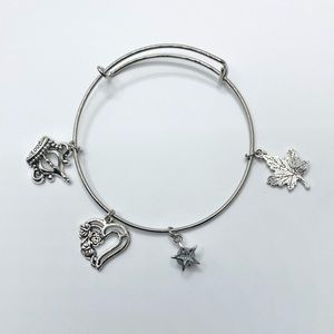 Silver tone stainless steel Expandable Bangle Adjustable Wire Bracelets Love